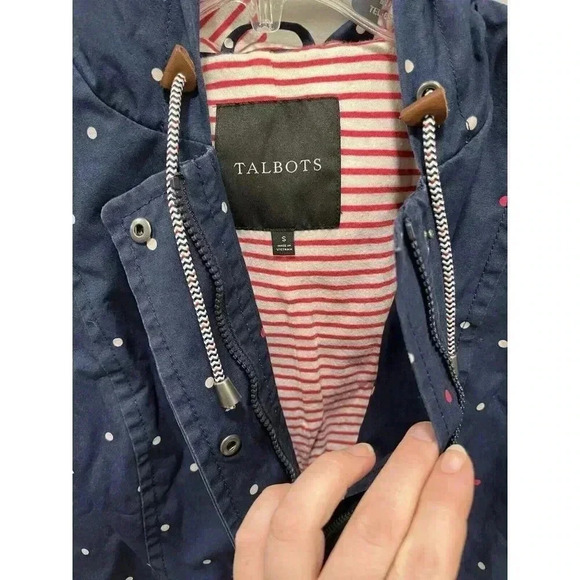 Talbots Women's Small Navy with Red/White Polka Dots Hooded Jacket with Pockets - Picture 3 of 5